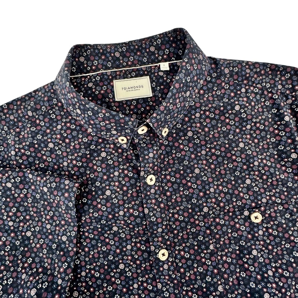 7Diamonds Mens Floral Micro Print Short Sleeve Button Down Shirt Navy SMK-6090 L